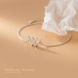 Davis 925 Sterling Silver Letter W CZ Bracelet Wedding Fine S925 Jewelry