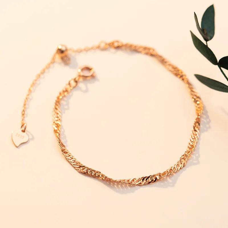 TrustDavis 925 Silver Bracelet Water Wave Chain for Women