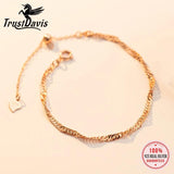 TrustDavis 925 Silver Bracelet Water Wave Chain for Women