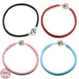925 Silver Leather Bracelet with Original Charm Beads
