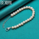 8mm Pearl Bracelet 925 Silver Buckle Wedding Party Jewelry