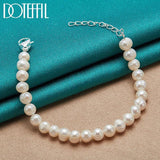 8mm Pearl Bracelet 925 Silver Buckle Wedding Party Jewelry