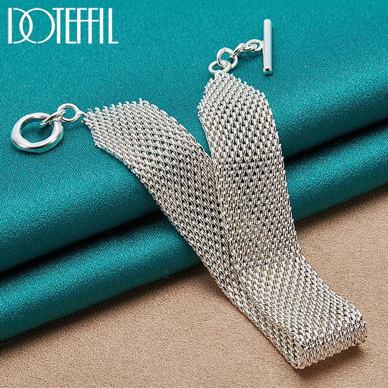 925 Silver Mesh Chain Bracelet Wedding Engagement Jewelry