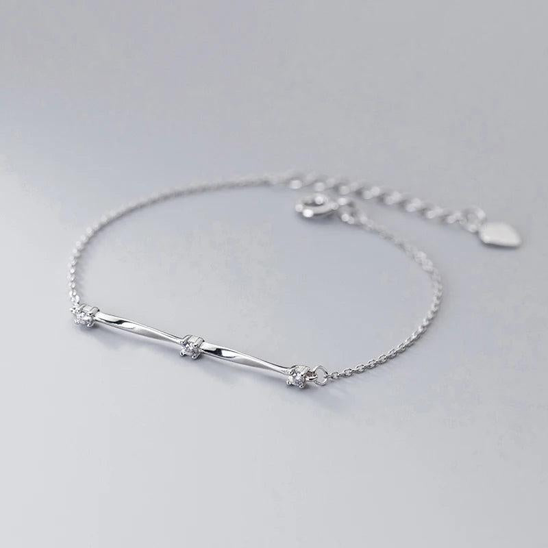 925 Silver Twist Charm Chain Bracelet Pave Zircon Bangle Wave Jewelry