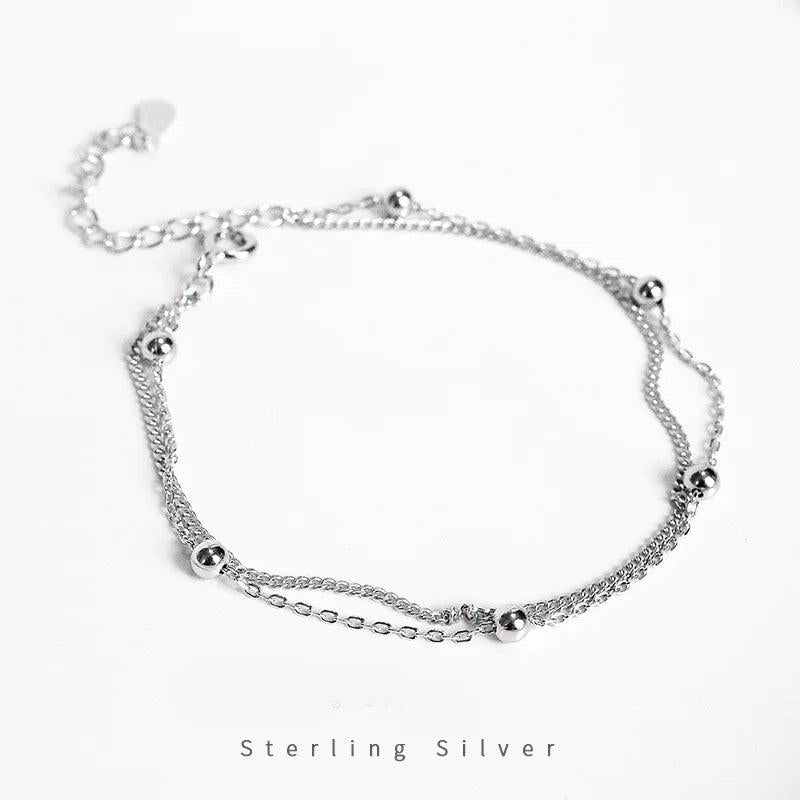 925 Silver Bohemian Round Bead Double Bracelet Party Jewelry Gift