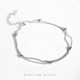 925 Silver Bohemian Round Bead Double Bracelet Party Jewelry Gift