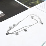925 Silver Boho Disc Accessory Double Layer Bracelet Women Adjustable