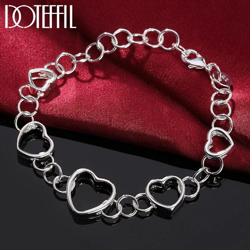 925 Silver Heart Ball Bracelet Women Wedding Engagement Jewelry