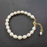 7mm Oval Natural Freshwater Pearl Bracelet 14K Filled Chain Pearls Women Gift