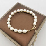 7mm Oval Natural Freshwater Pearl Bracelet 14K Filled Chain Pearls Women Gift