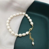 7mm Oval Natural Freshwater Pearl Bracelet 14K Filled Chain Pearls Women Gift