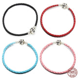 925 Silver Couple Bracelet Leather Chain DIY Jewelry