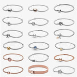 925 Sterling Silver Butterfly Clasp T-bar Heart Beads Snake Chain Bracelet