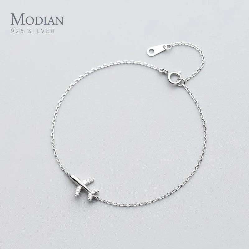 925 Sterling Silver CZ Mini Airplane Bracelet for Women Korea Style Fine Jewelry