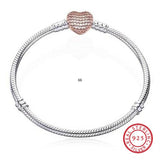 925 Sterling Silver Snake Chain Bracelet with Heart Clasp for Women