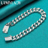 925 Silver 10mm Sideways Chain Buckle Bracelet Wedding Party