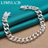 925 Silver 10mm Sideways Chain Buckle Bracelet Wedding Party