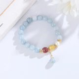 Aquamarine Freshwater Pearl Rutilated Crystal Bracelet