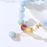 Aquamarine Freshwater Pearl Rutilated Crystal Bracelet