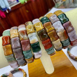 Ocean Agate Stone Beads Bracelet Gemstone Bangle Gift