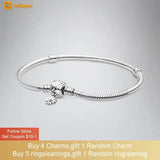 925 Silver Snake Chain Bracelet Flower Clasp Bangle for Women