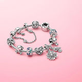 925 Silver Snake Chain Bracelet Flower Clasp Bangle for Women