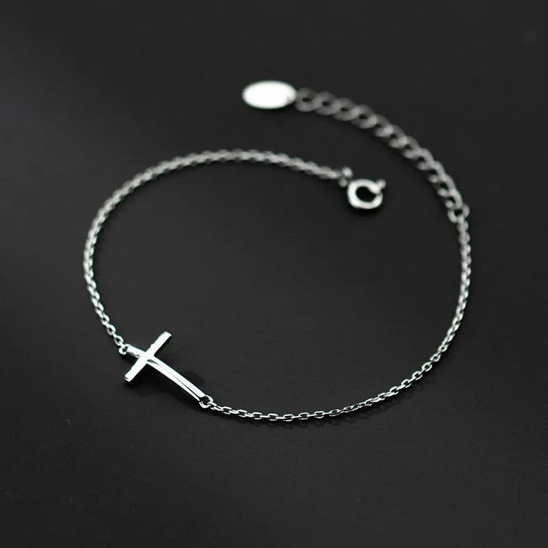 925 Silver Geometric Gloss Cross Charm Bracelet Women Rock Party Jewelry
