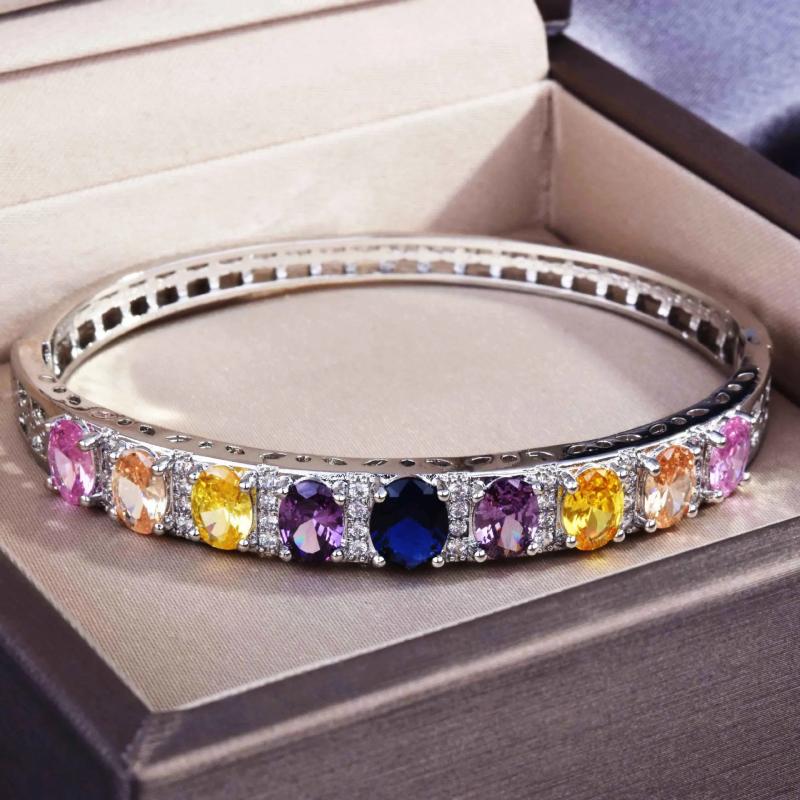 Silver Cubic Zirconia Bangle Bracelet Party Jewelry
