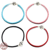 Leather Bracelet 925 Silver Clasp DIY Charm Beads Jewelry