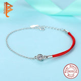 Red Rope Bracelet 925 Silver Crystal Round Bracelet Women Gift