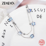 925 Silver Square Rainbow Crystal Bracelet Wedding Jewelry
