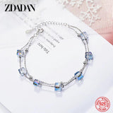 925 Silver Square Rainbow Crystal Bracelet Wedding Jewelry