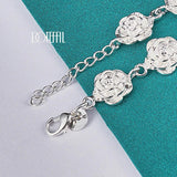 925 Silver Rose Flower Chain Bracelet Wedding Jewelry