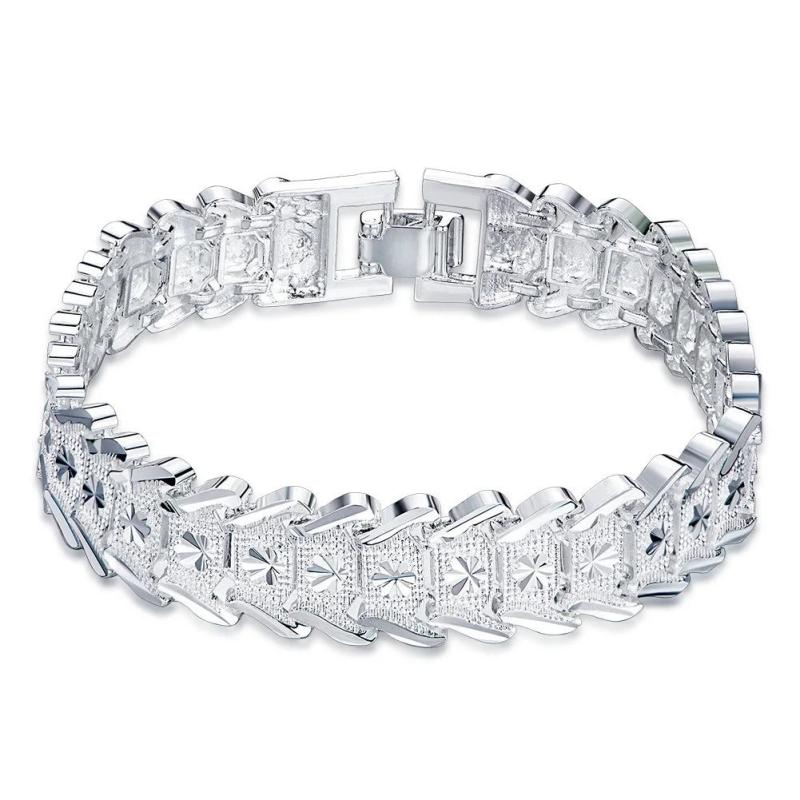 925 Sterling Silver Wide Wristband Bracelet for Women and Men