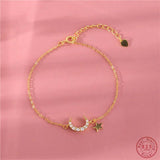 925 Silver Zircon Moon Star Bracelet 14k Plated Women Jewelry