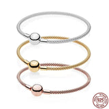 925 Silver Woven Clasp Snake Bone Chain Bracelet for Charm Beads
