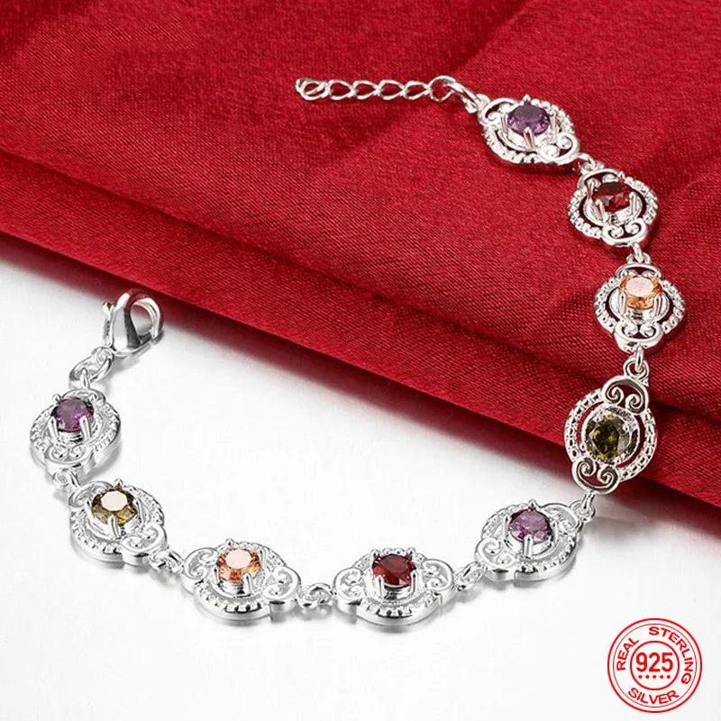 925 Silver Crystal Charm Bracelet for Women