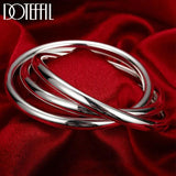 925 Silver Bracelet Bangle Three Lines Smooth High Solid Jewelry