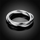 925 Silver Bracelet Bangle Three Lines Smooth High Solid Jewelry