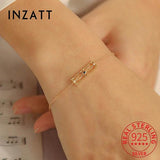 925 Silver Zircon Rectangle Charm Bracelet Classic Fine Jewelry