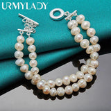 925 Silver Pearl Chain Bracelet Women Wedding Charm Jewelry