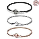 925 Silver Knot Leather Bracelet DIY Couple Charm Beads