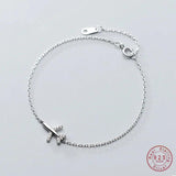 925 Silver Aircraft Bracelet Zircon Charm Airplane Bangle