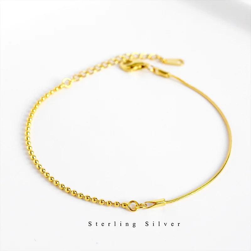 925 Silver Round Beads Bracelet Snake Bone Chain Party Jewelry