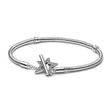925 Sterling Silver Women's Bracelet with Heart, Star, and Crown Buckle