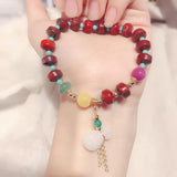 Vintage Lucky Bag Natural Jade Bracelets for Women Handemade Crystal Bea