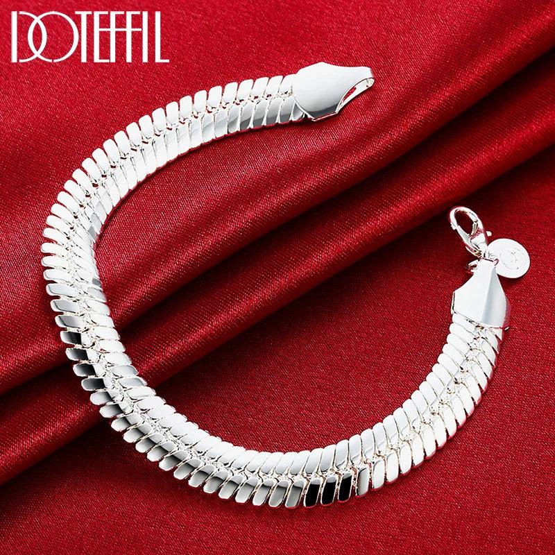 925 Silver 10mm Flat Chain Bracelet for Men