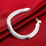 925 Silver 10mm Flat Chain Bracelet for Men