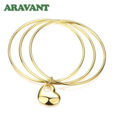 24K Circle Triple Ring Heart Bangle Wedding Jewelry