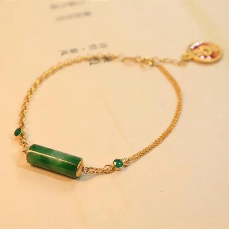 Natural Hetian Jade Green Jade Bracelet S925 Sterling Silver Lucky Tail
